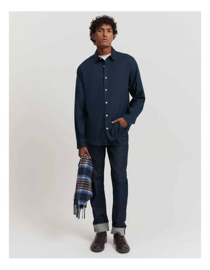 Regular Fit Australian Good Earth Cotton Brushed Twill Shirt in Navy