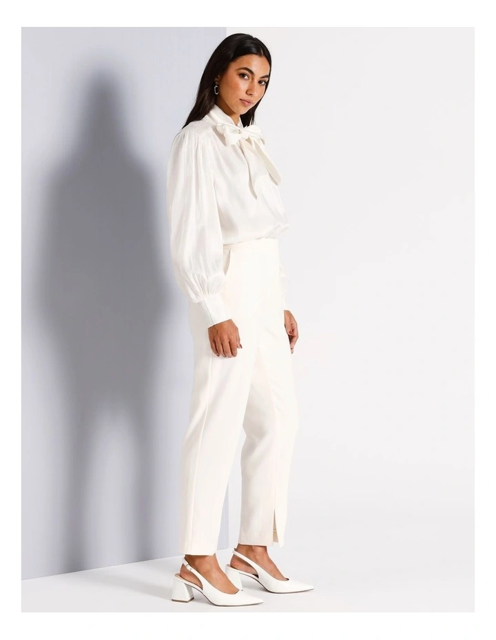 Liquid Satin Tie Neck Blouse in Ecru