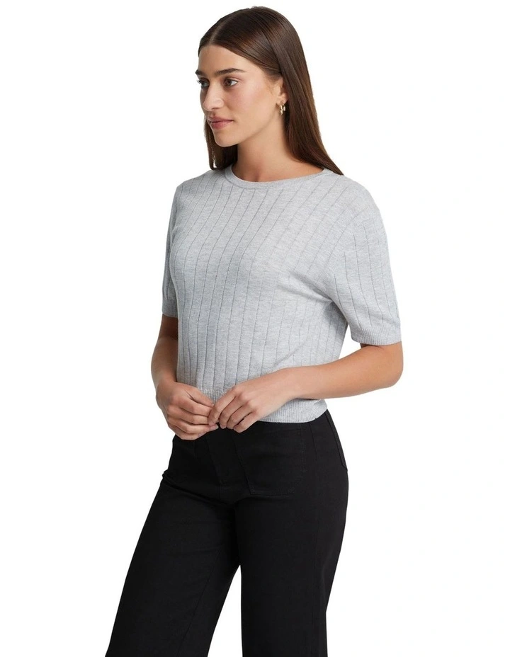 Monica Rib Knit Top in Silver Grey