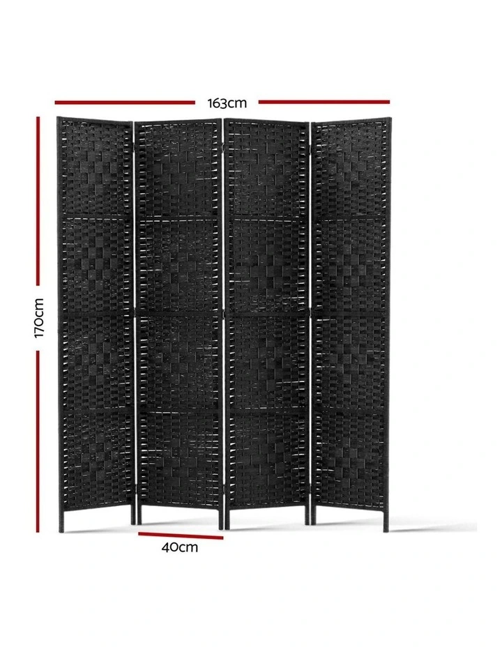 Room Divider Screen Woven 4 Panel 163x170cm in Black
