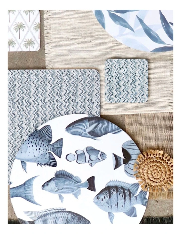 Carlo Chevron Square Coaster Set of 4 in Blue