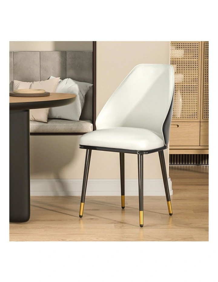 Dining Chairs Leather Seat Set of 2 in White/Black