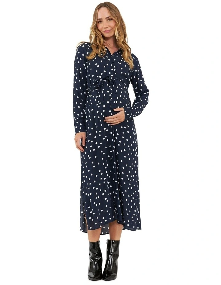 Spot Shirt Dress in Navy/White