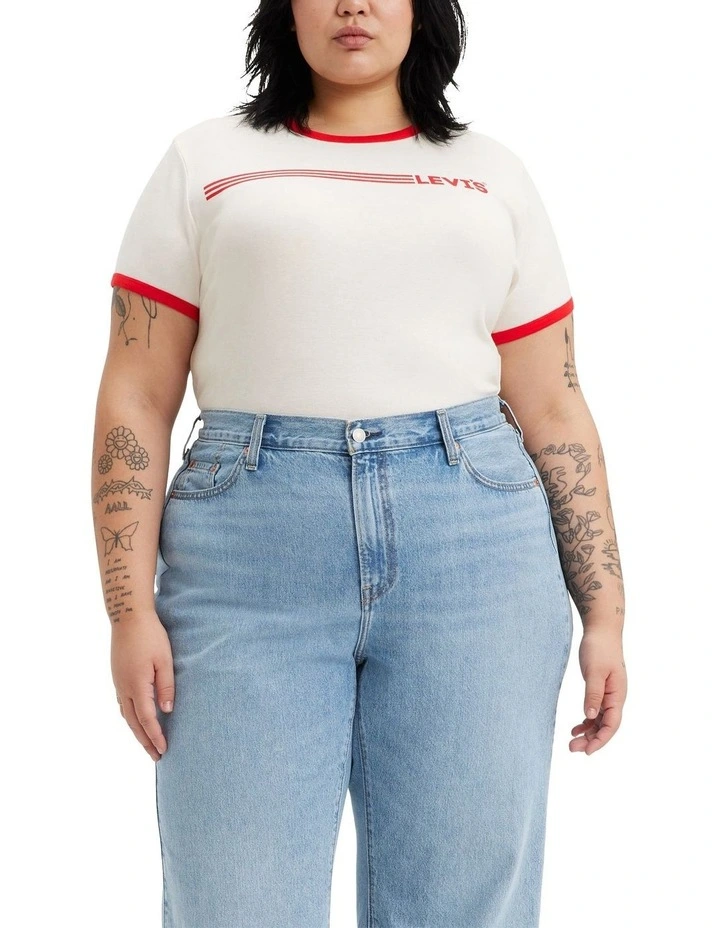 Graphic Rickie T-shirt (Curve) in Gardenia/Racing Red