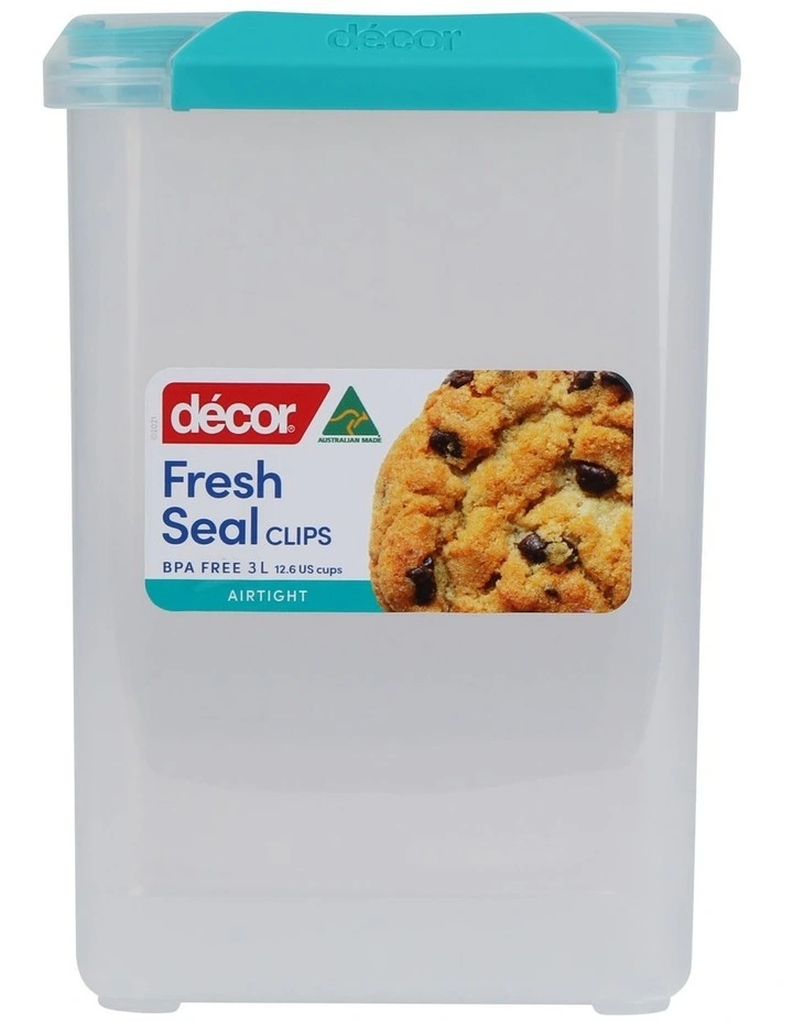 Fresh Seal Clips Tall Square Food Storage 3L in Clear/Teal