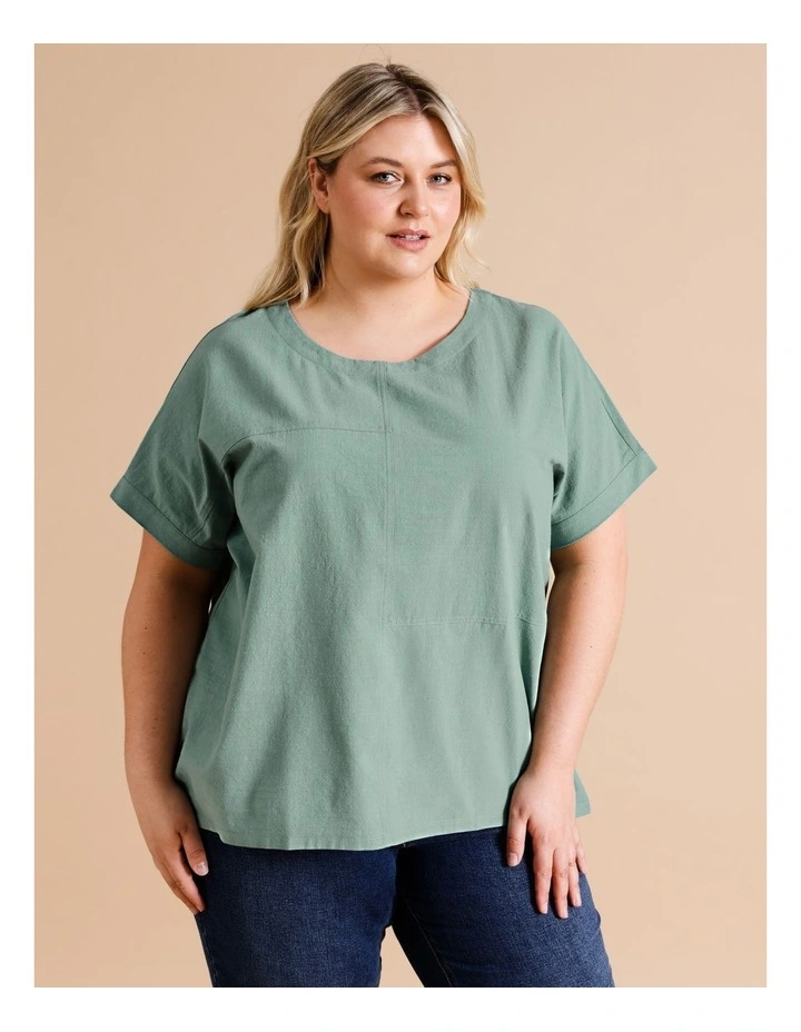 Organic Cotton Short Magyar Sleeve Woven Front Tee With Knit Back in Ochre