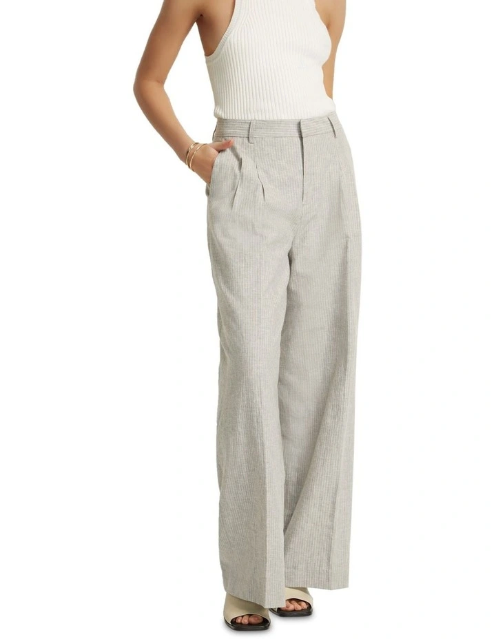 Sonia Linen Blend Pants in Grey Pinstripe