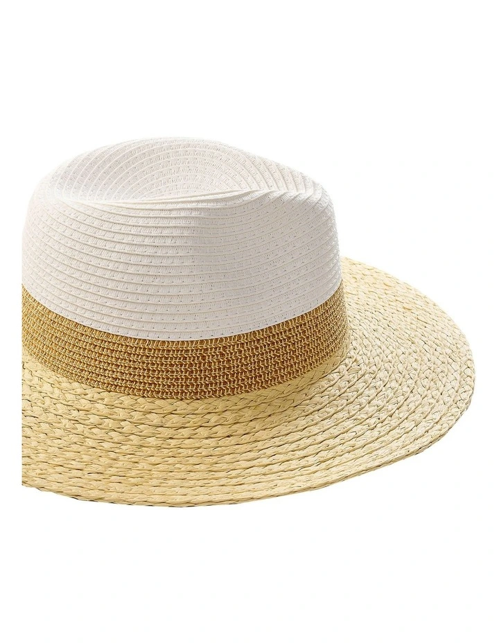 Braid Fedora Hat in White/Natural