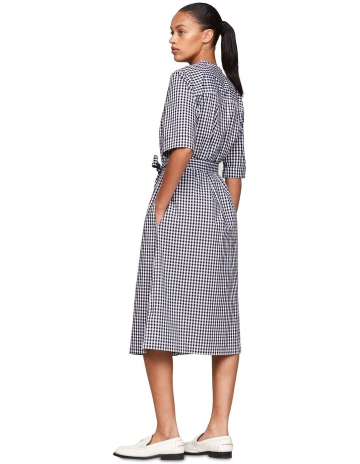 Gingham Check Midi Short Sleeve Shirt Dress in Blue