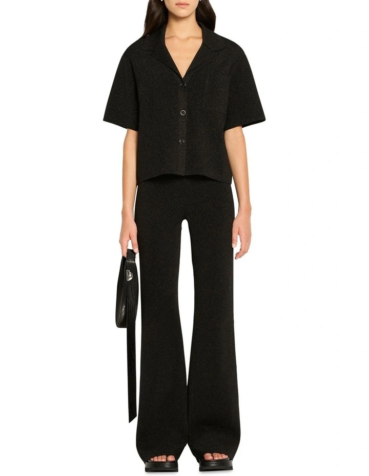 Jet Rib Sparkle Polo Shirt in Black