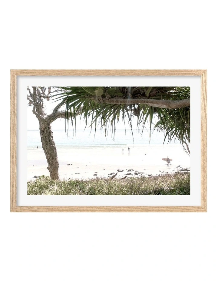 Australian Made Noosa Under Palms Art Print A2 in Natural Frame