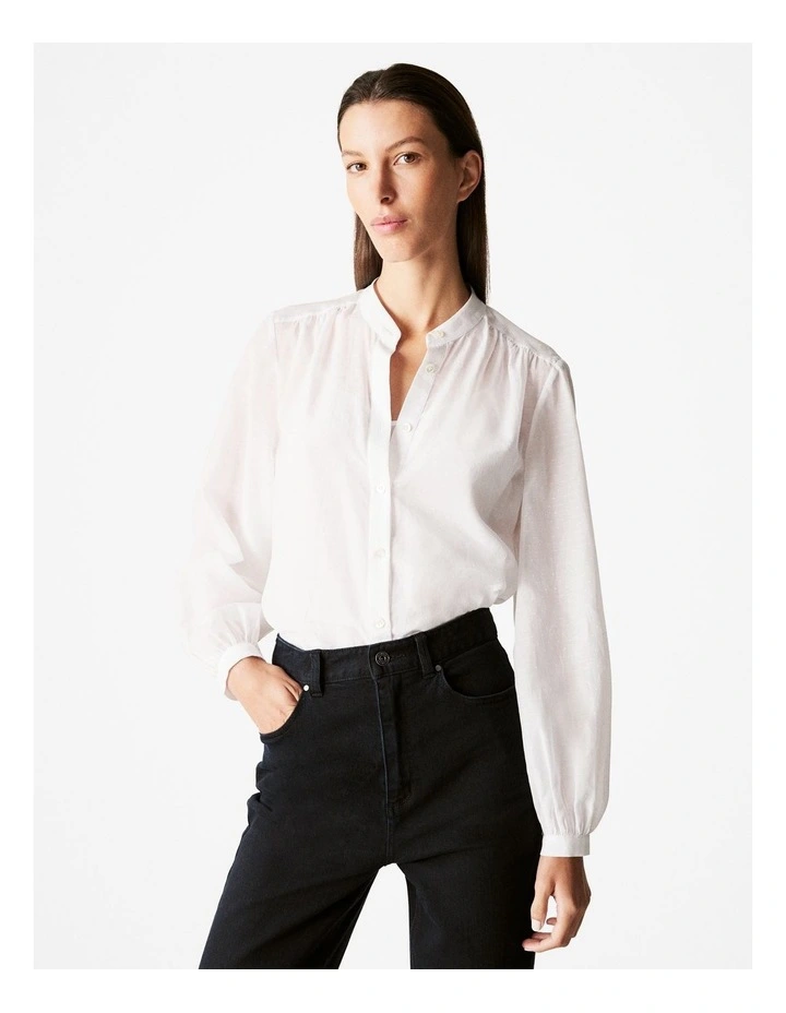 Cotton Silk Swiss Dot Blouse in Parchment