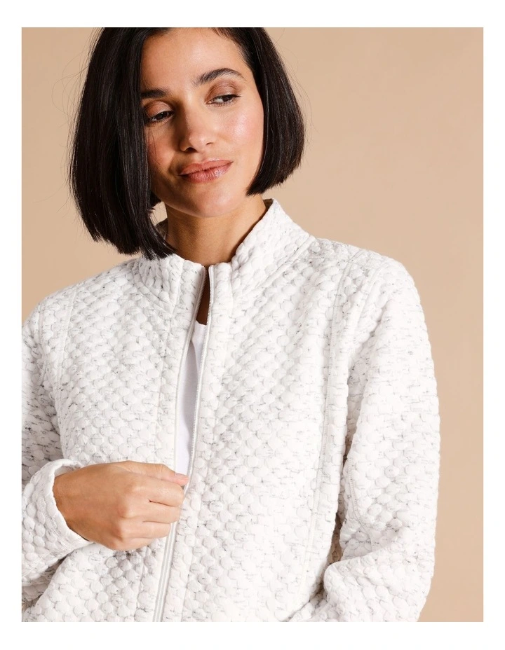 Recycled Polyester Blend Zip Thru Spot Jacquard Sweat Top In Ivory