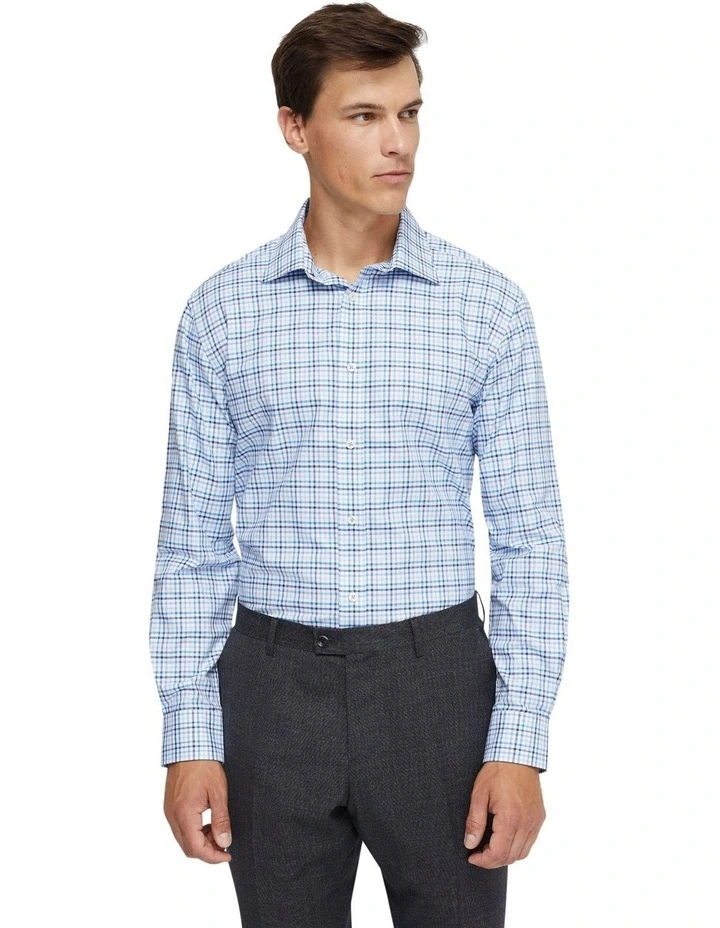 Islington Cotton Small Check Shirt in Blue