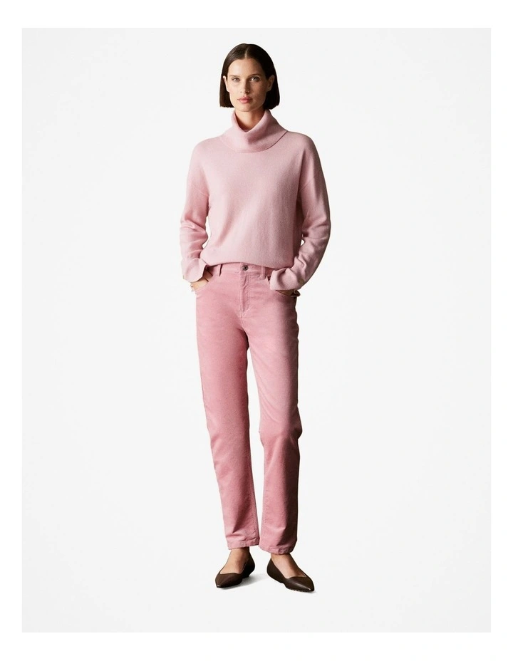 Wool Blend Button Detail Relaxed Rollneck in Blush Pink