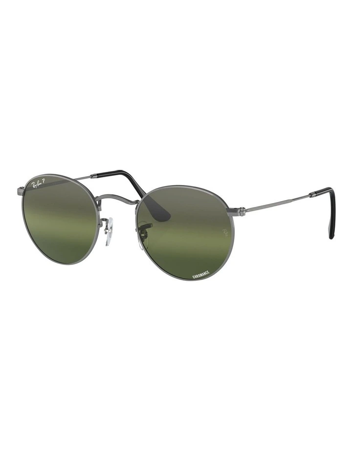 Round Metal Chromance Polarised Sunglasses in Grey