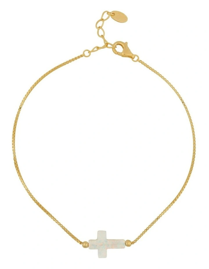 Sterling Silver Mini Cross Gold Fine Bracelet White
