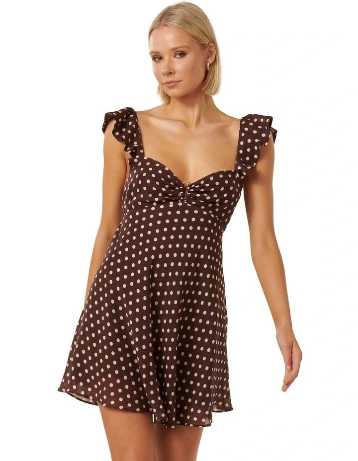 Keeva Flutter Sleeve Mini Dress in Brown