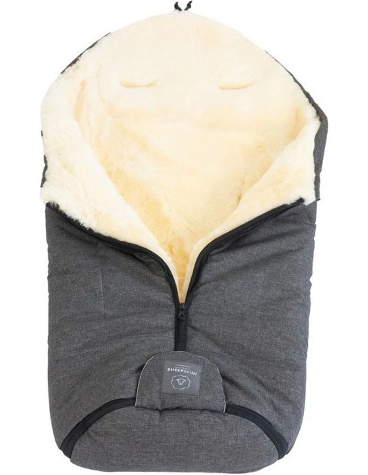 Weatherproof Merino Lambskin Footmuff Linear in Charcoal/Natural