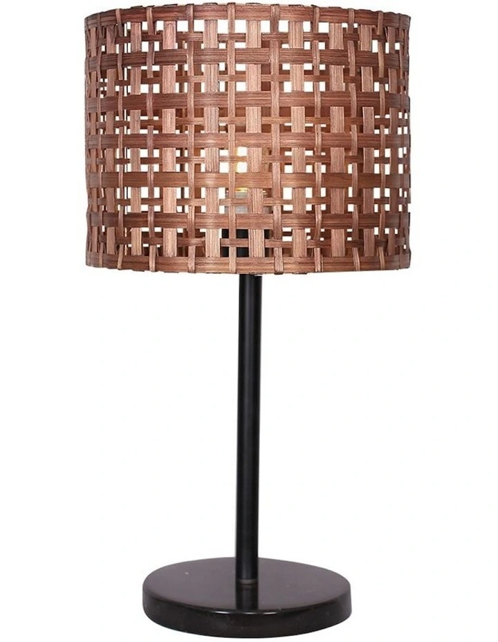 Rattan Desk Lamp with Marble Base in Black