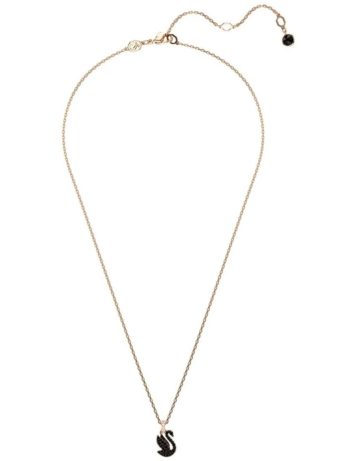 Iconic Swan Small Rose Gold Tone Plated Pendant in Black