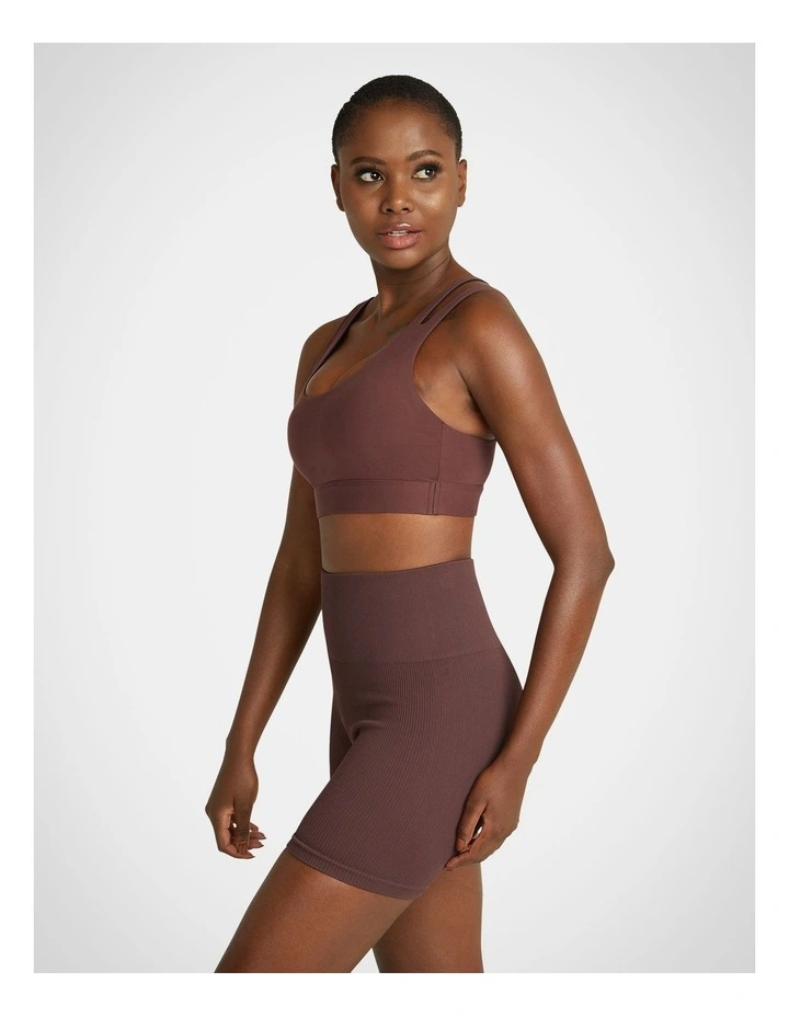 Asymmetric Medium Impact Sports Bra in Cinnamon