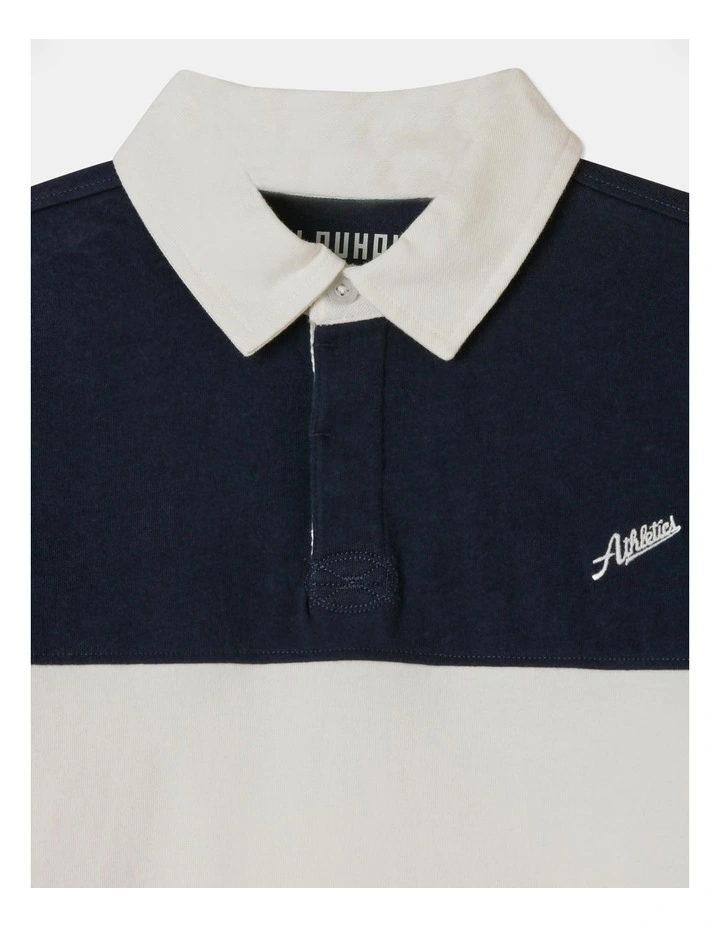 Long Sleeve Knit Rugby Shirt in Navy