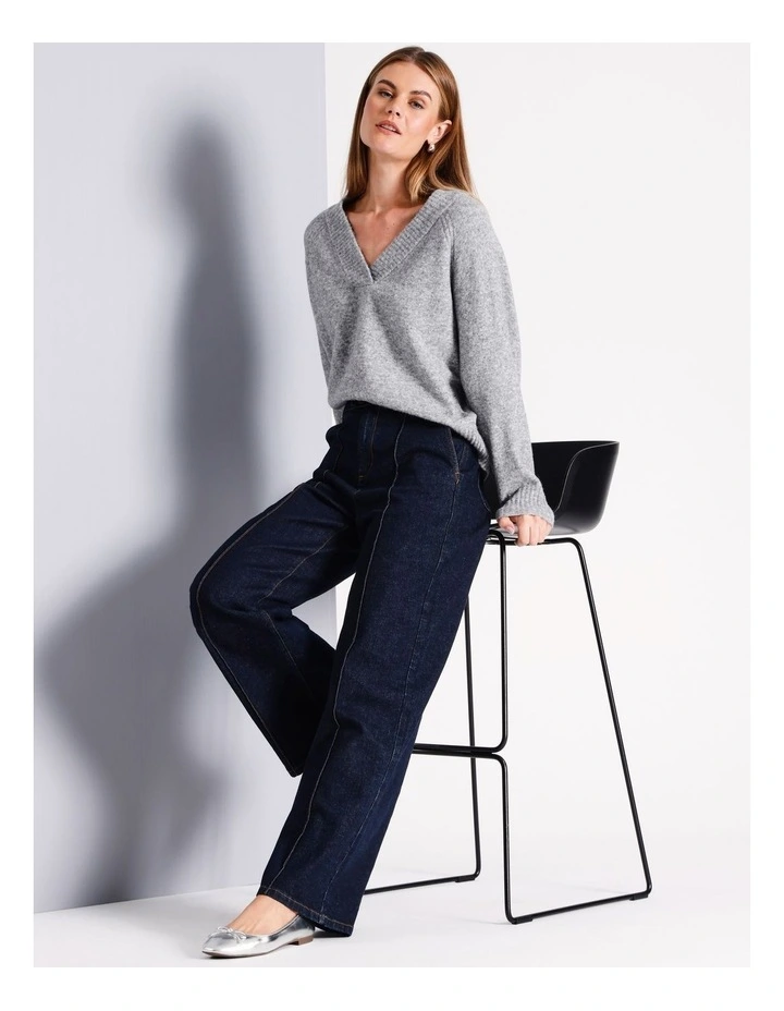 V Neck Lofty Knit in Grey