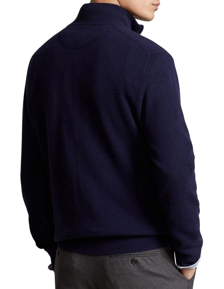 Wool Cashmere Quarter Zip Sweater in Blue