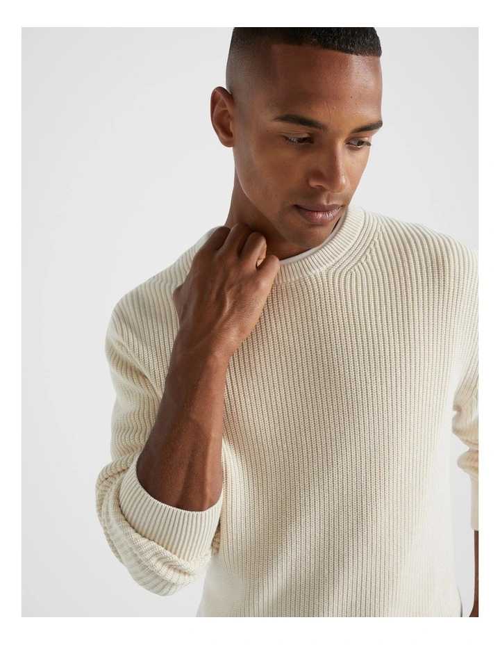 Cotton Crewneck Sweater in Stone
