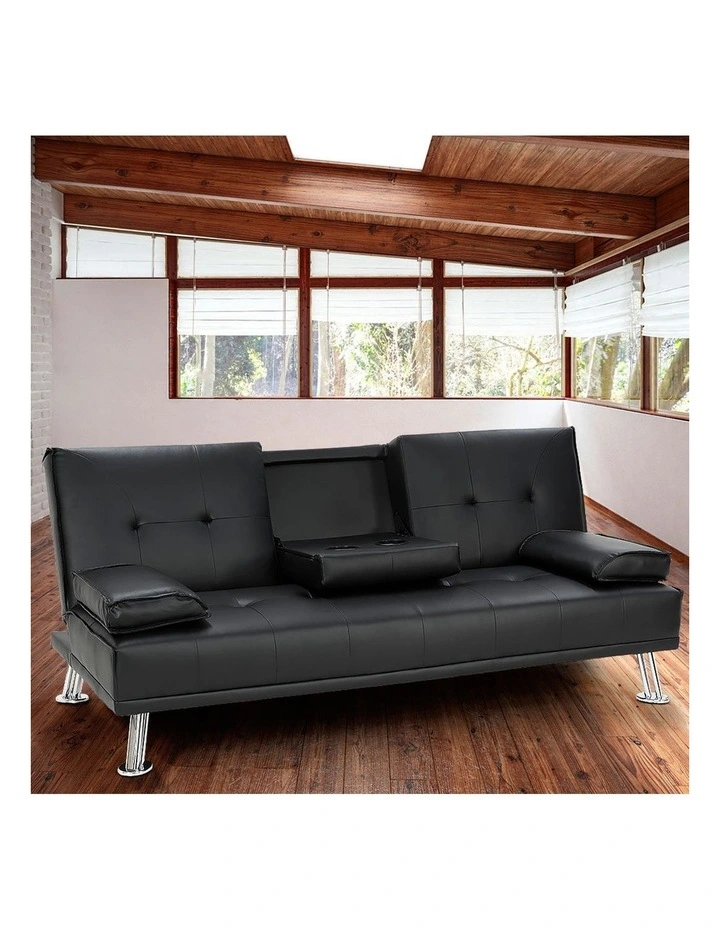 Sarantino Faux Leather Sofa Bed Lounge Furniture Black