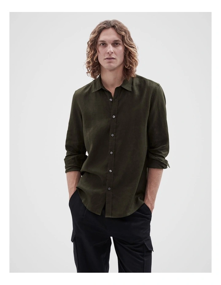 Linen Regular Fit Shirt in Olive