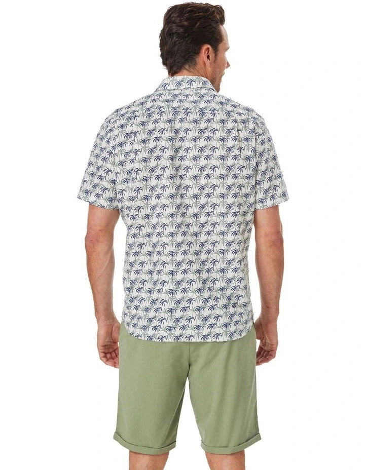 Linen Blend Palm Print Shirt in White