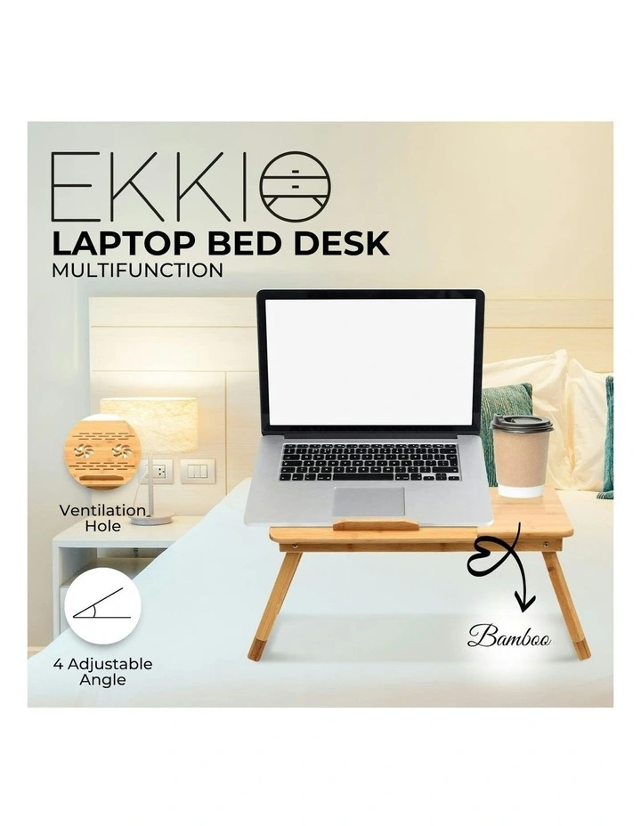 Foldable Bamboo Laptop Bed Adjustable Handles and Folding Legs in Brown