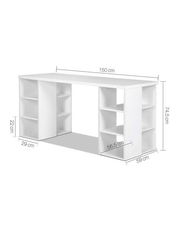 3 Level Desk with Storage and Bookshelf White