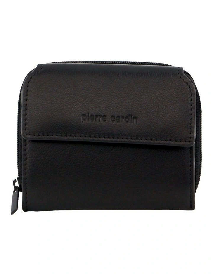 Leather Bi-Fold Flap Small Wallet in Black