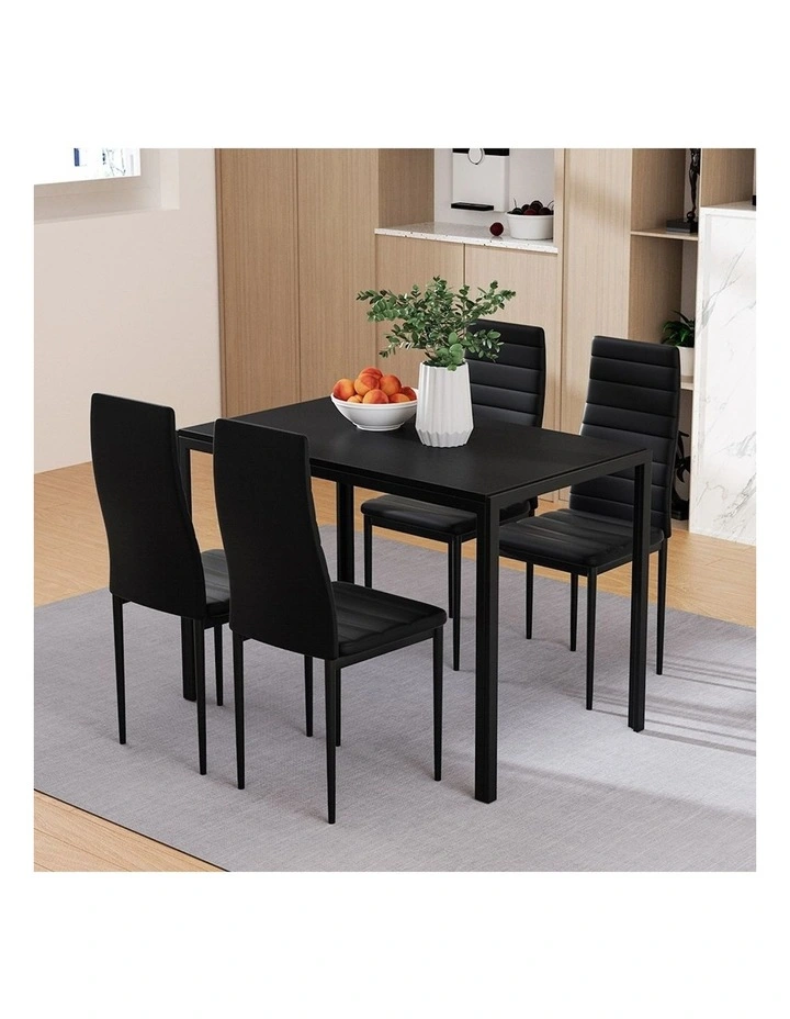 5 Piece Wooden Dining Table Set in Black