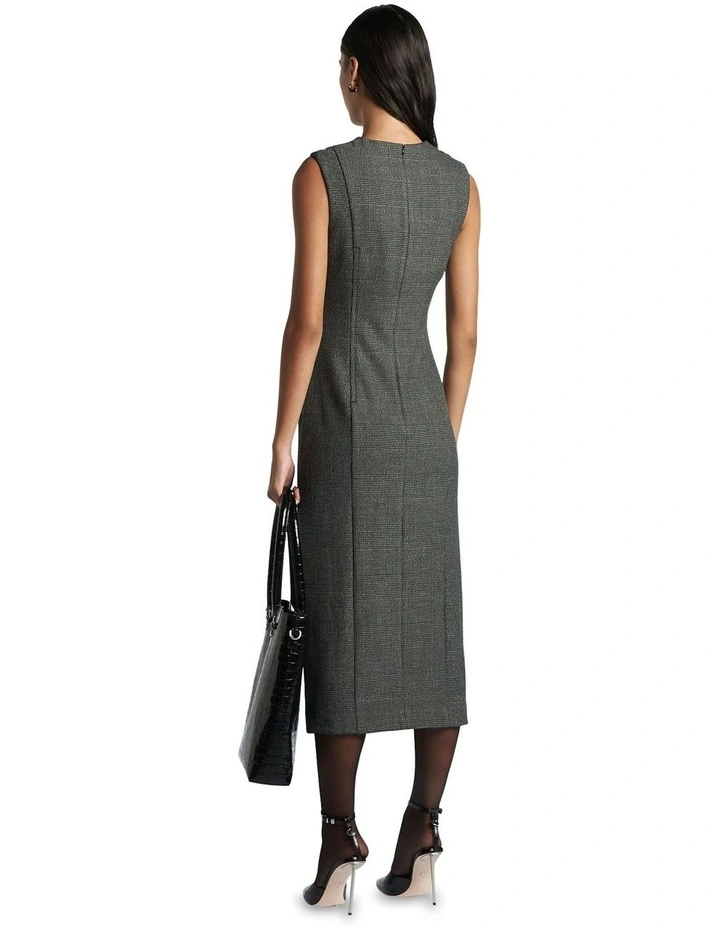 Checked Pencil Dress in Black Melange
