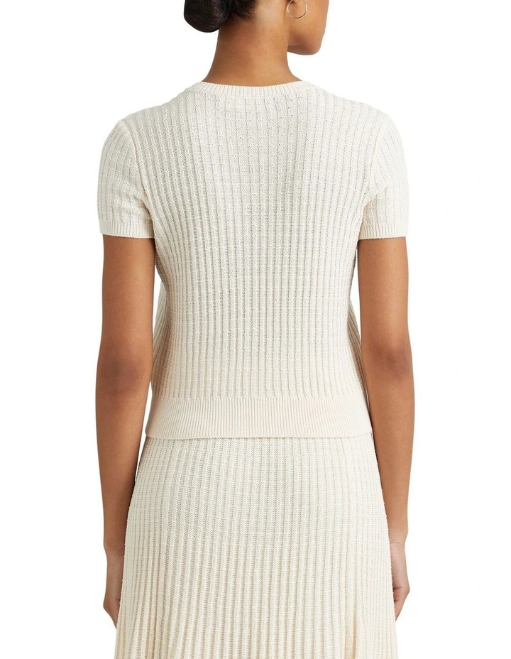 Linen-Cotton Short-Sleeve Sweater in Natural