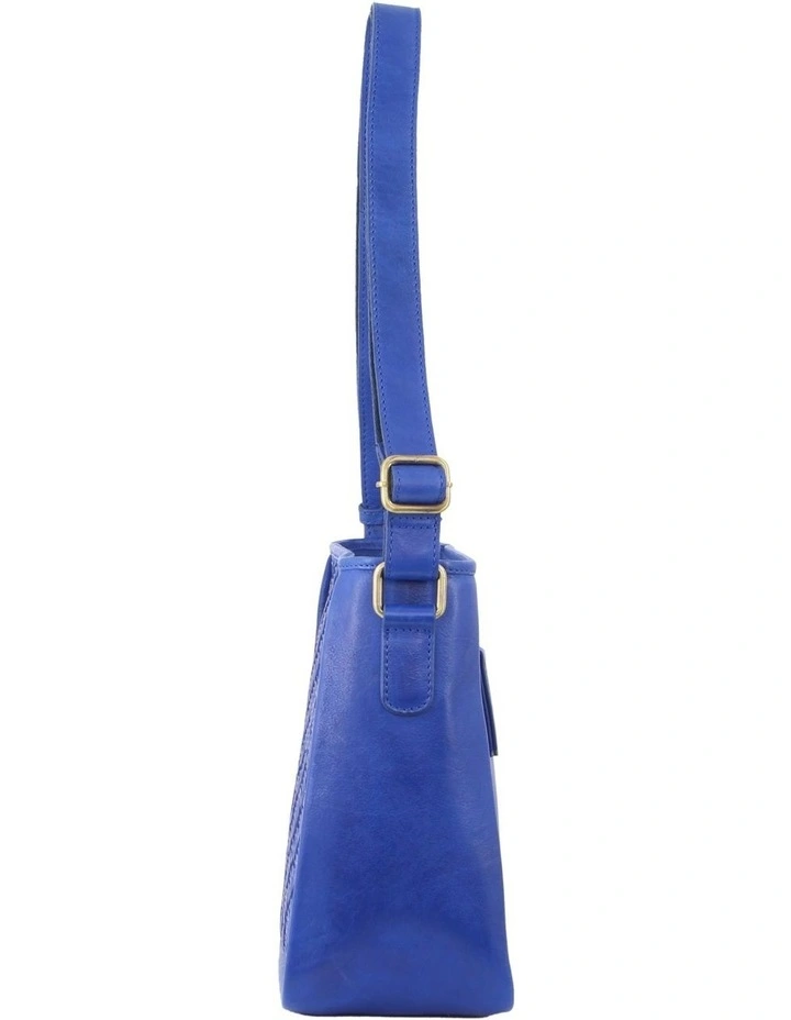 Woven Embossed Leather Cross-Body Bag in Royal Blue