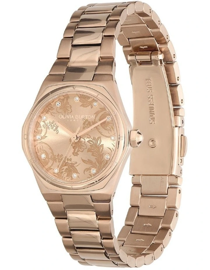 Mini Hexa Damask Stainless Steel Watch in Carnation Gold