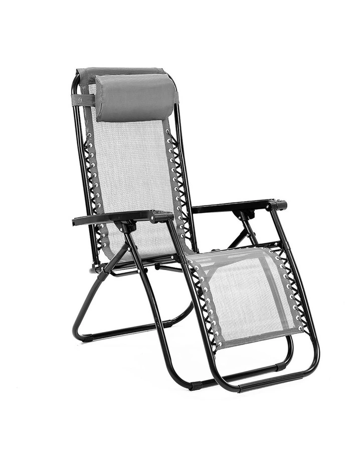 Zero Gravity Reclining Deck Lounge Sun Beach Chair Outdoor Folding Camping Grey