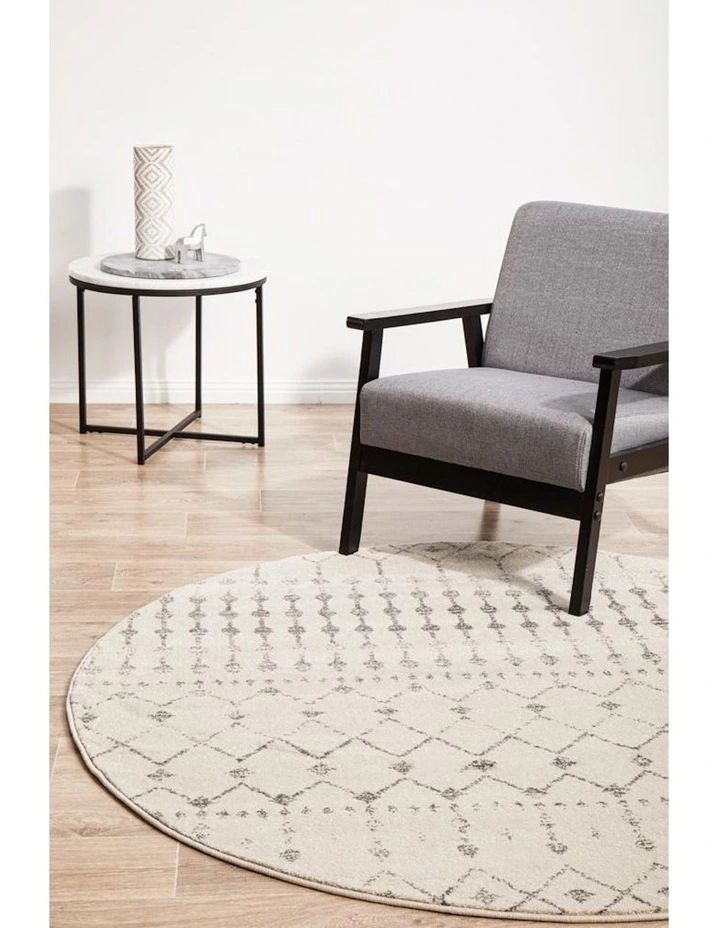 Chrome Elsa Round Rug in White/Silver