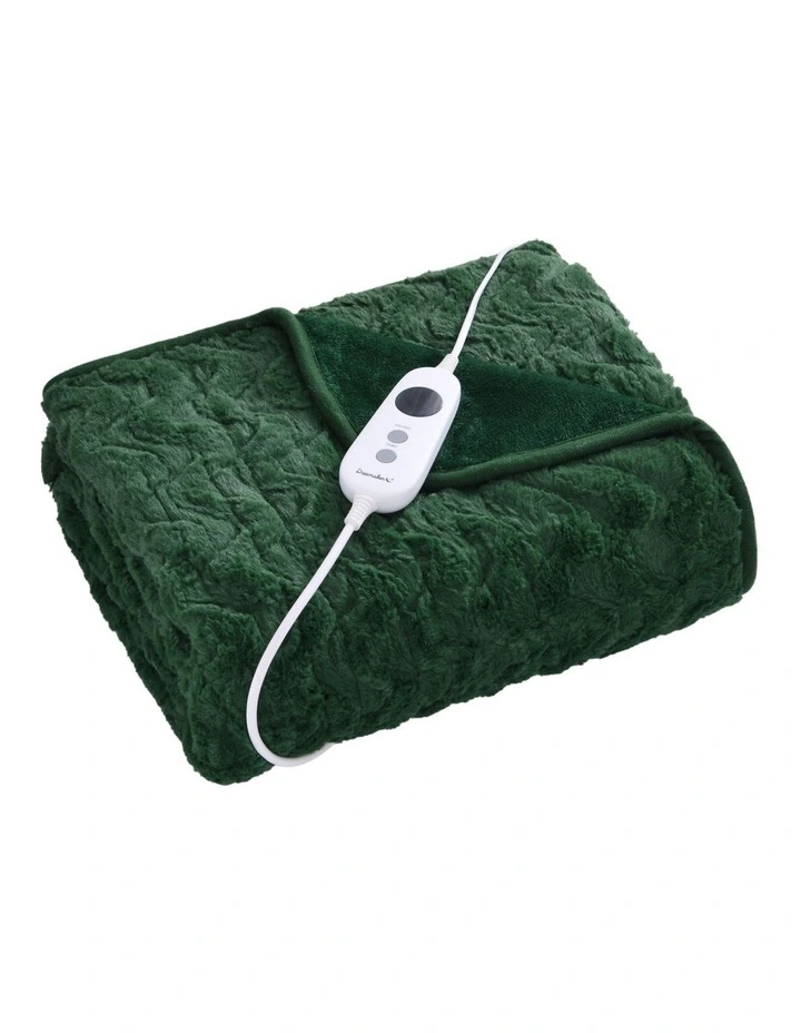 Faux Fur Heated Throw Blanket 160x120cm in Eden Green