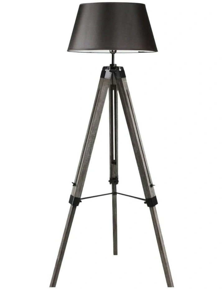 Large Tripod Floor Lamp Linen Shade Modern Light Retro Vintage Wooden