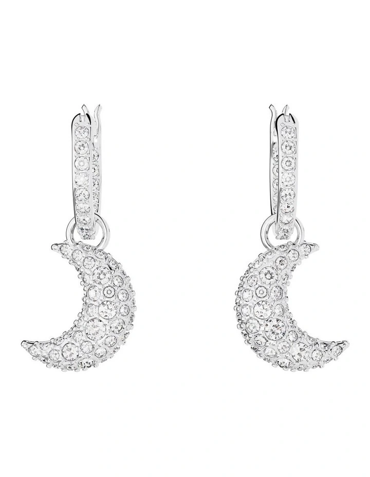 Luna Drop Earrings Moon Rhodium Plated in White