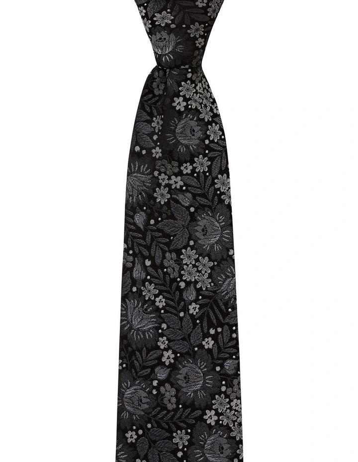 Flora Silk Tie in Black