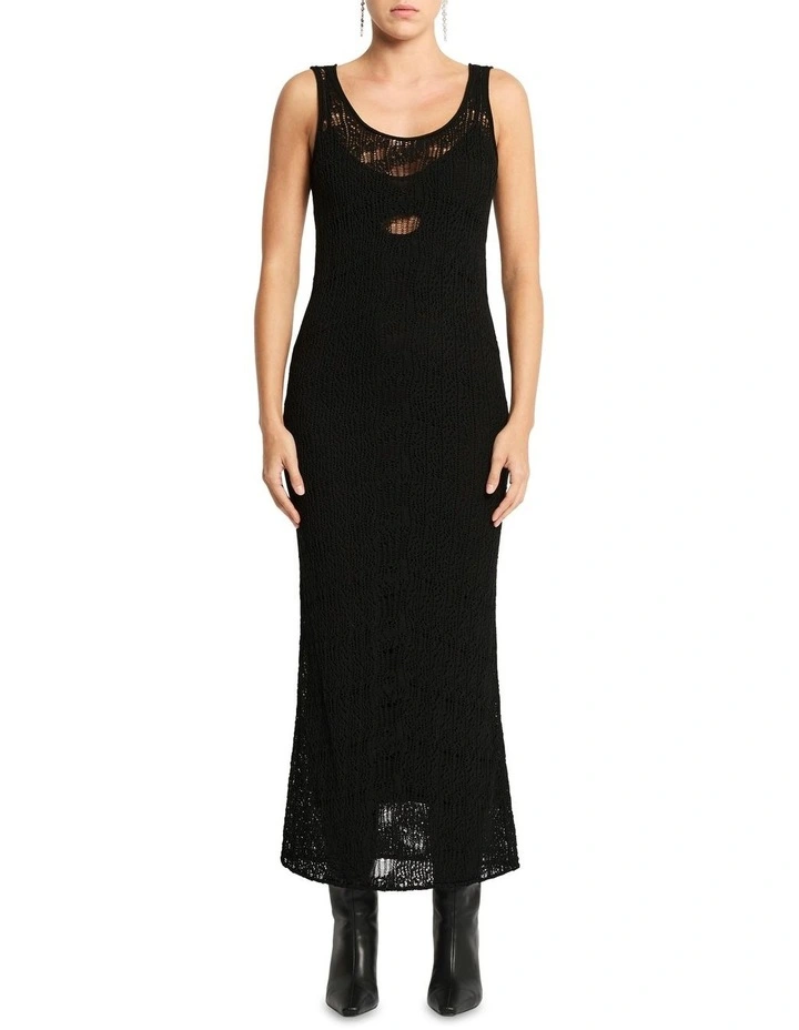 Laddered Lady Knit Dress in Black