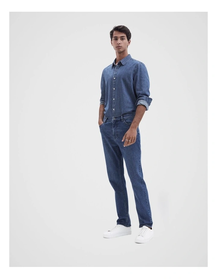 Chambray Long Sleeve Regular Fit Shirt in Dark Denim