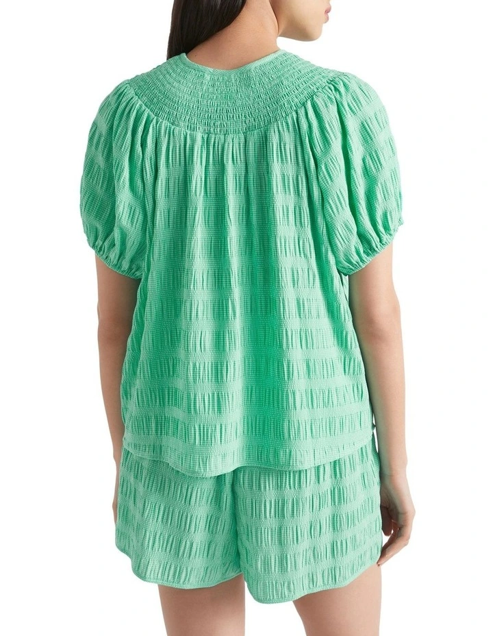 Textured Gingham Top in Jade Green